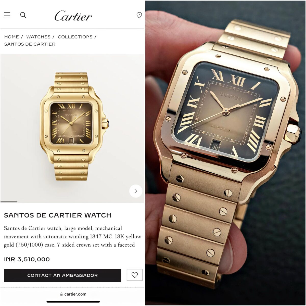 CARTIERR SANTOS GOLD FOR MEN'S - Image 2