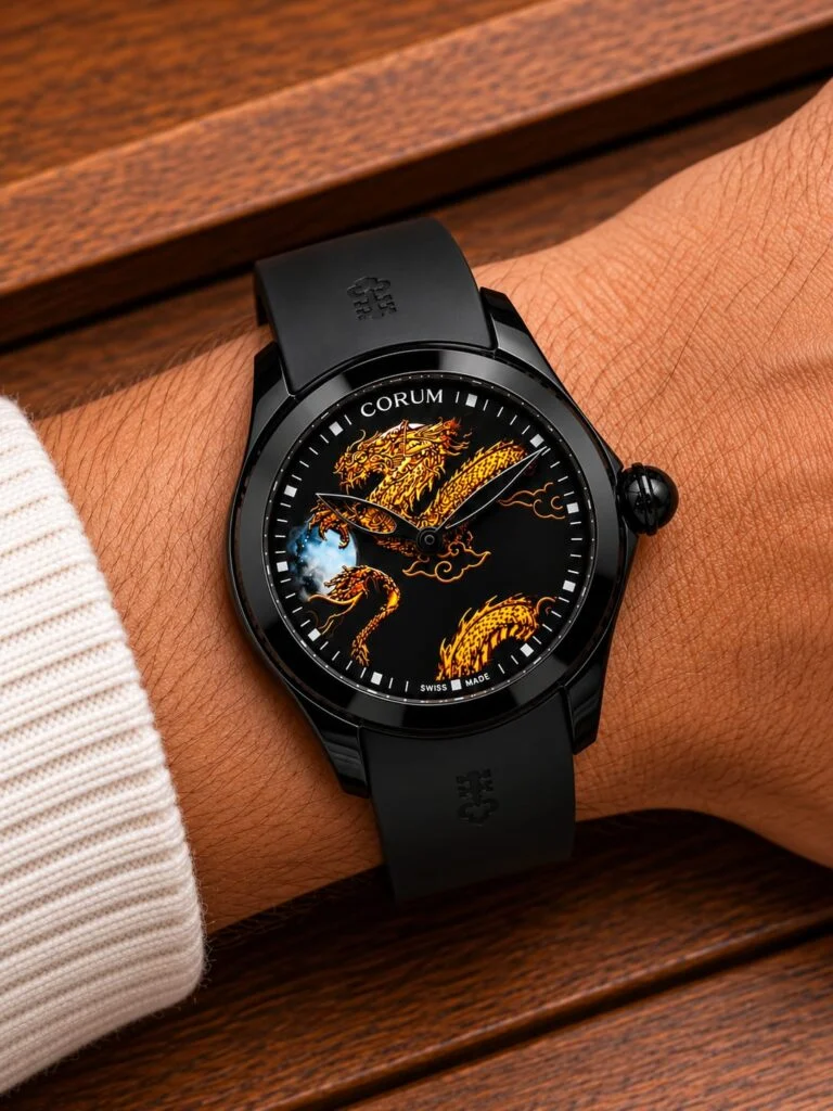 Dragon dial automatic watch worn on the wrist