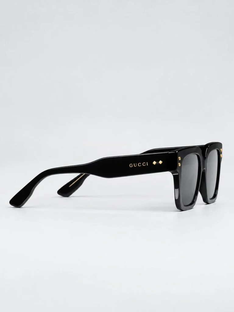 Black square acetate sunglasses, side view
